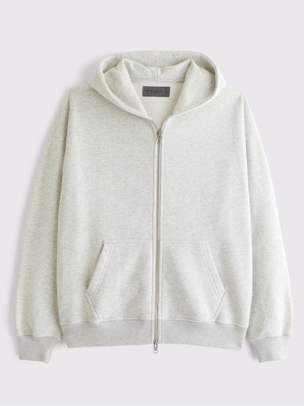 Abercrombie & Fitch Light Heather Gray Essential Full-Zip Hoodie